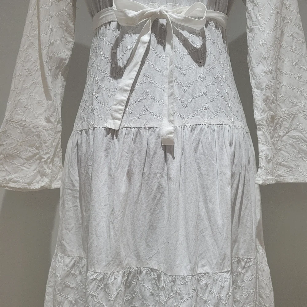 Dressed in White Women's Embroidered Boho Cotton Maxi Dress XS Fairycore Peasant - Picture 11 of 13